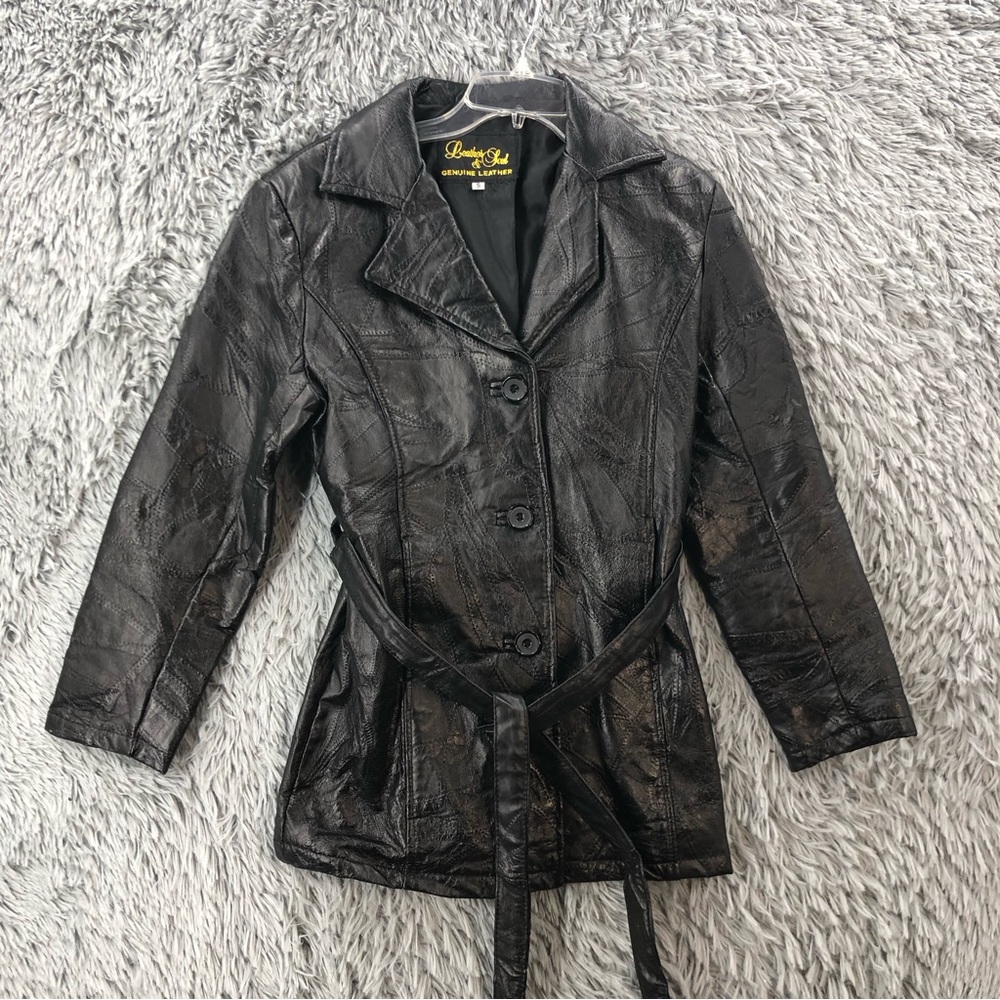 Leather & Soul Jacket Small Genuine Leather Black Belted Pockets Button Front